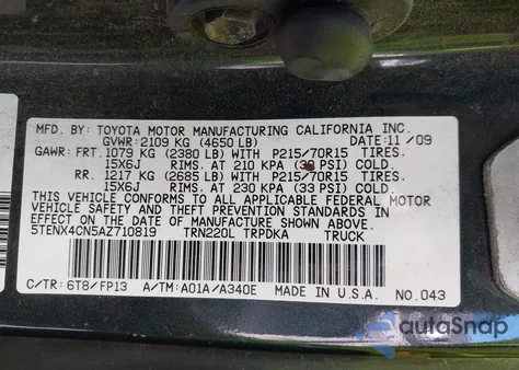 2010 Toyota Tacoma from USA, damaged, VIN 5TENX4CN5AZ710819